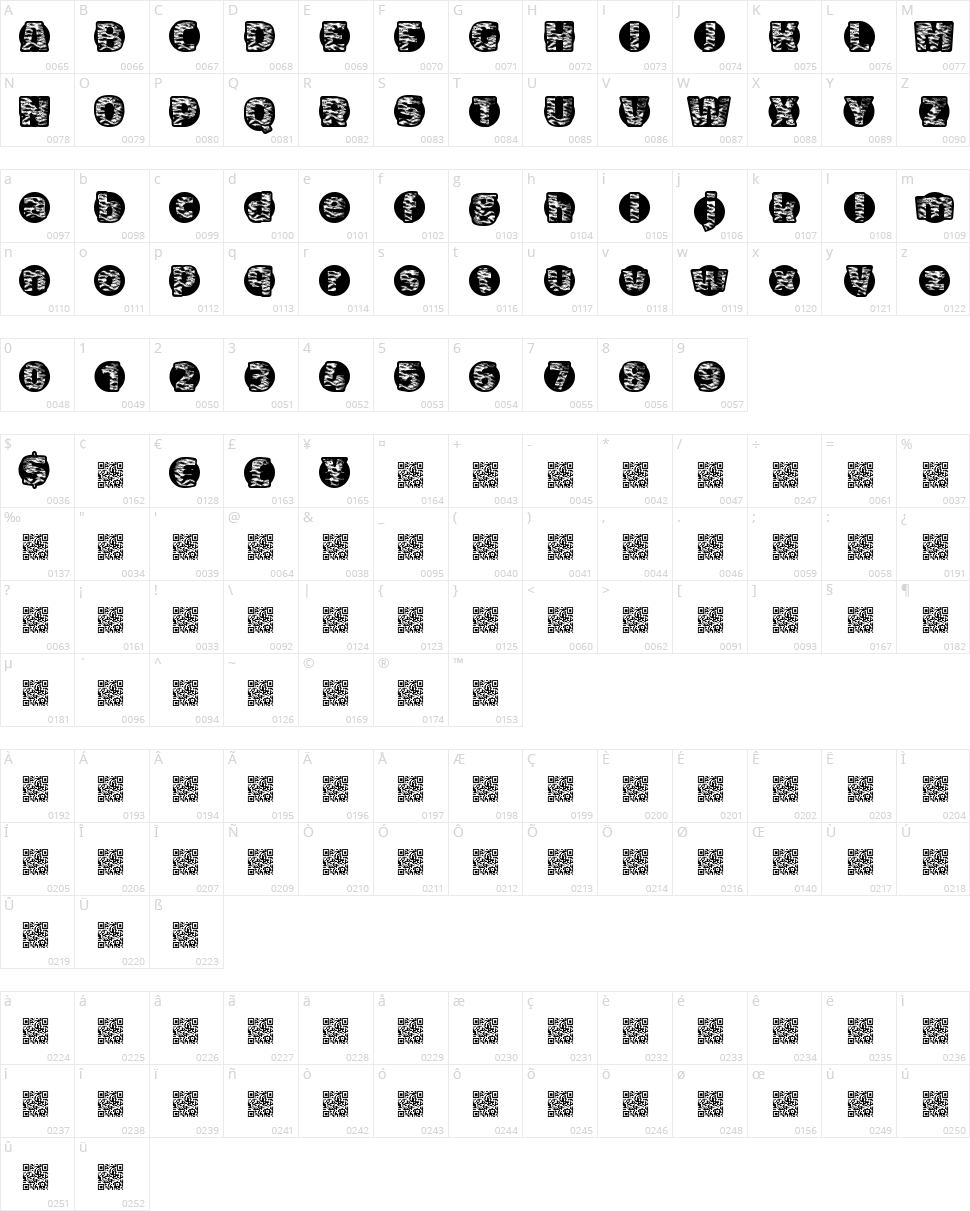 Tiger Bawl Character Map