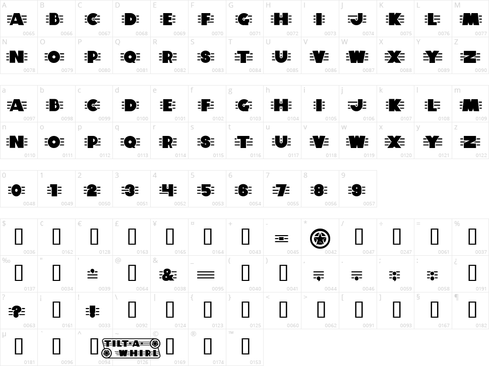 Tilt A Whirl Character Map