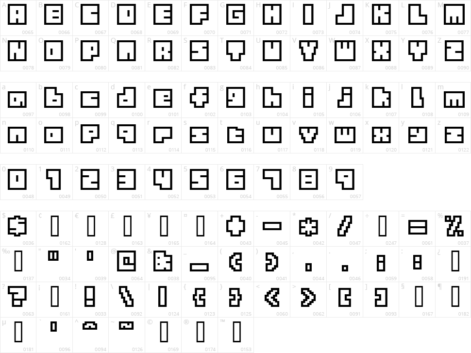 Tiny Box Character Map