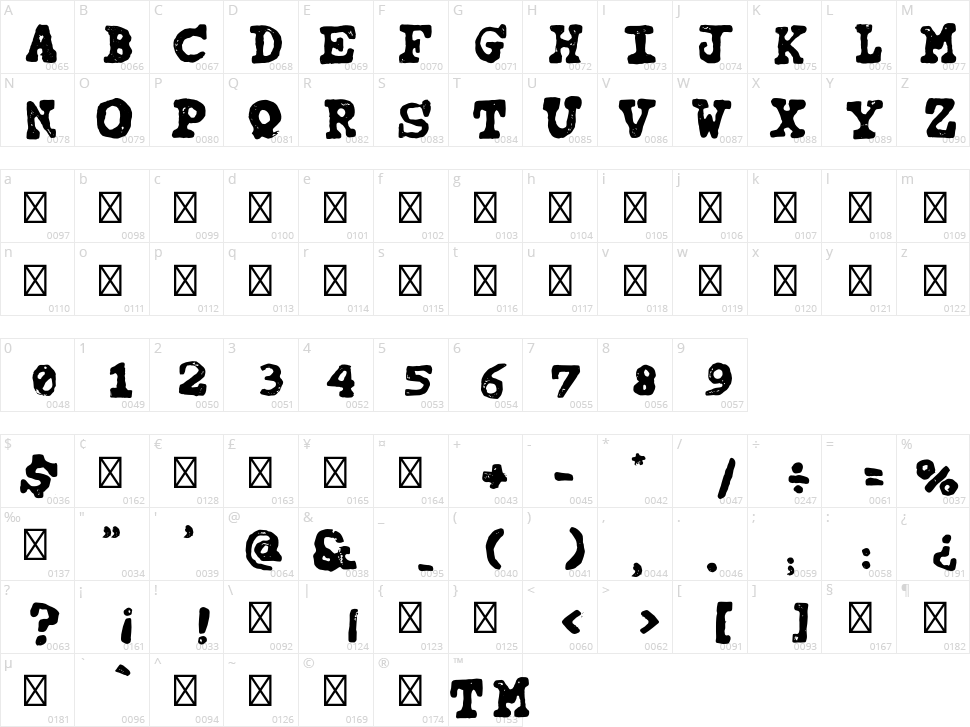 Tipo Carimbado Character Map