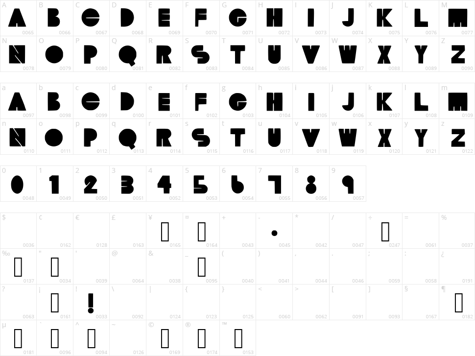 TM Tonite Character Map
