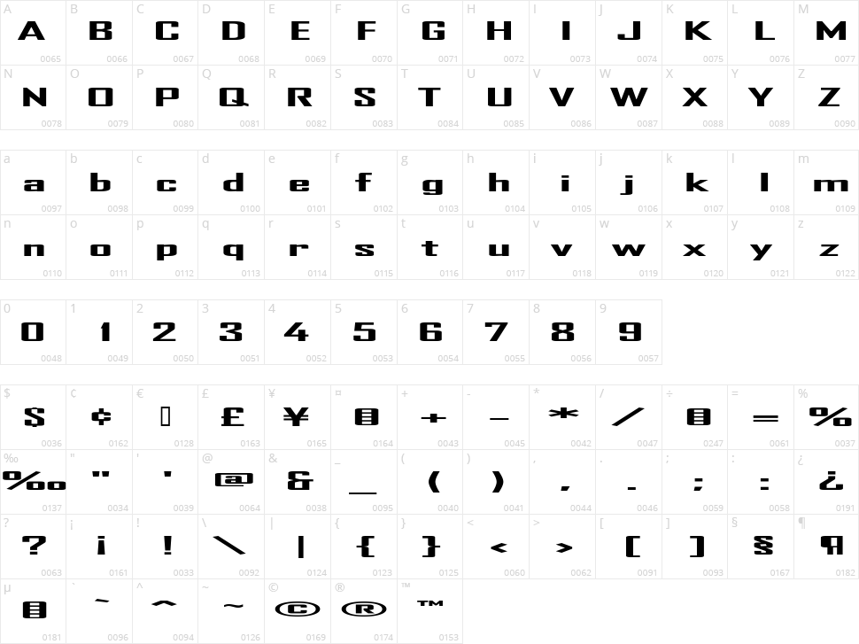 TR Heavy Character Map