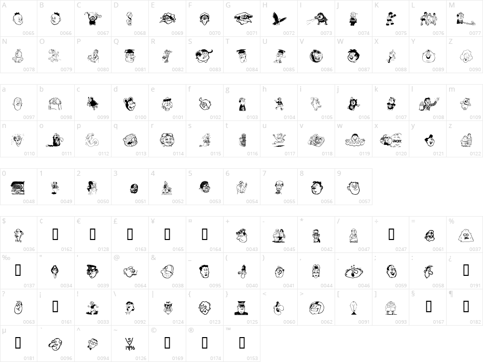 Toons One Character Map