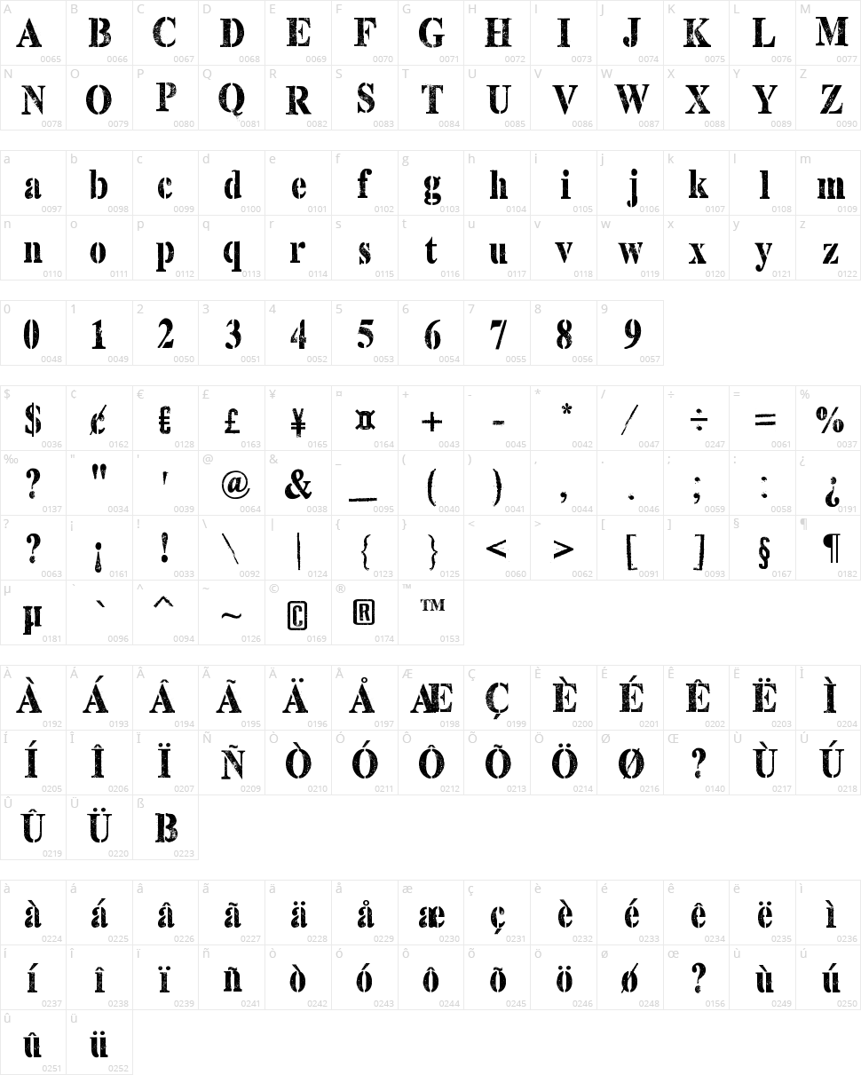 Top Secret Stamp Character Map