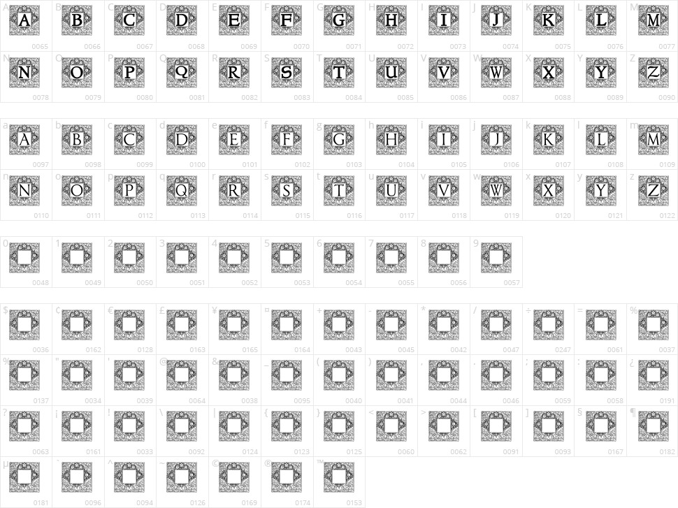 Topiary Initials Character Map