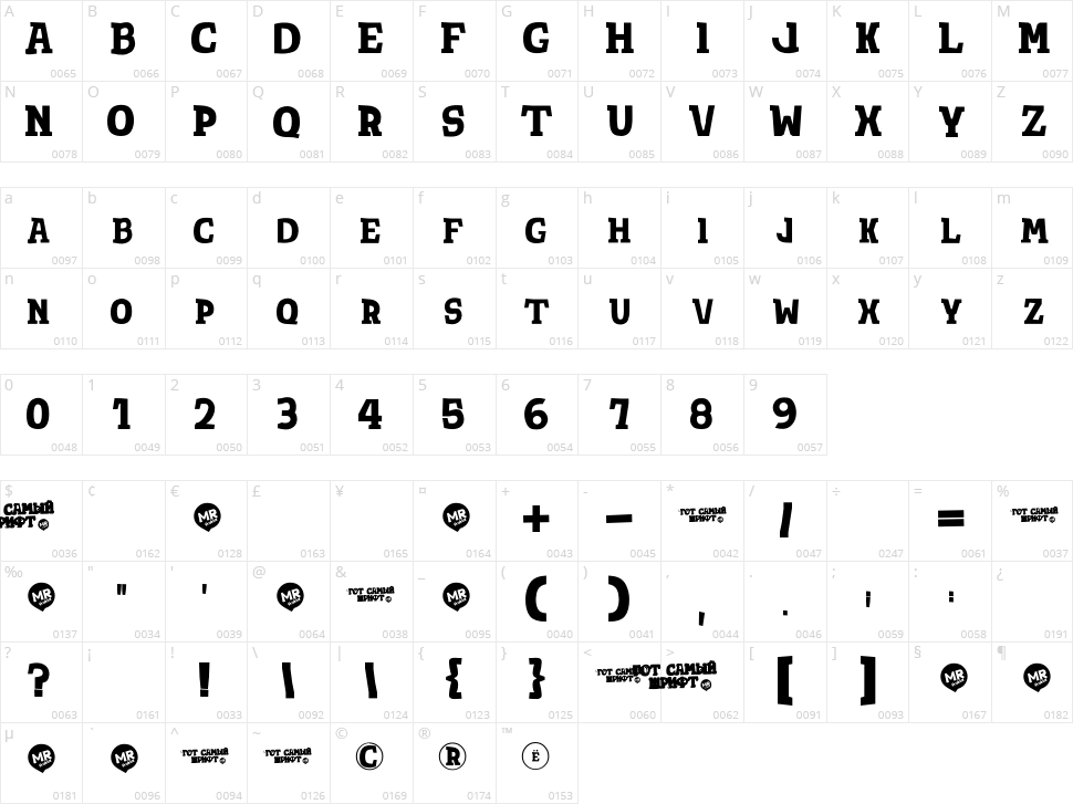 Tot Shrift Character Map