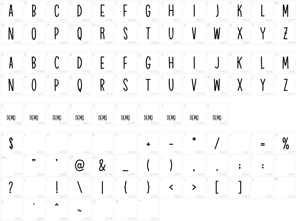 Trampoline Character Map