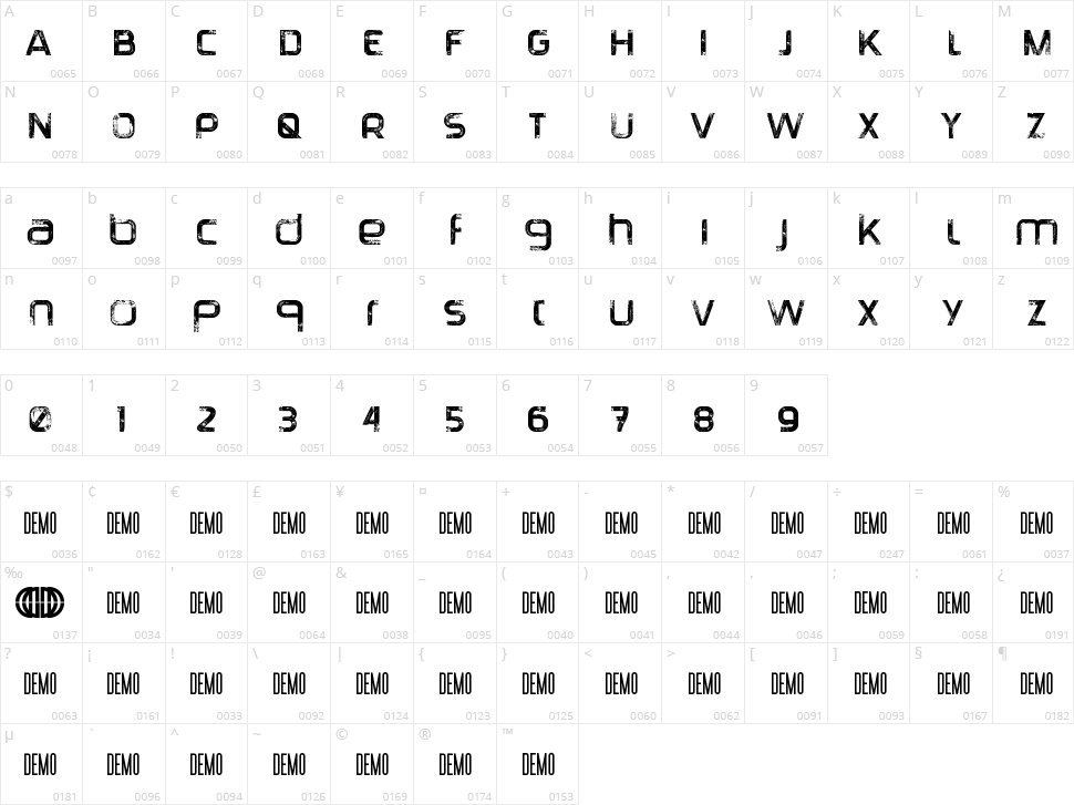 Tranquila Character Map
