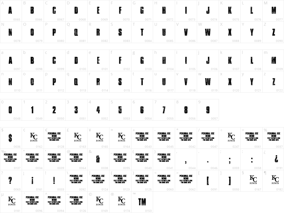 Transit Display Character Map