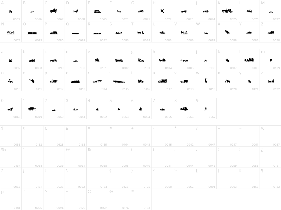 Transportation Dings Character Map
