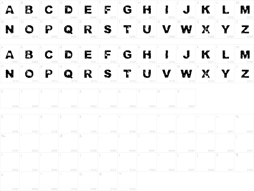 Trashed light Character Map