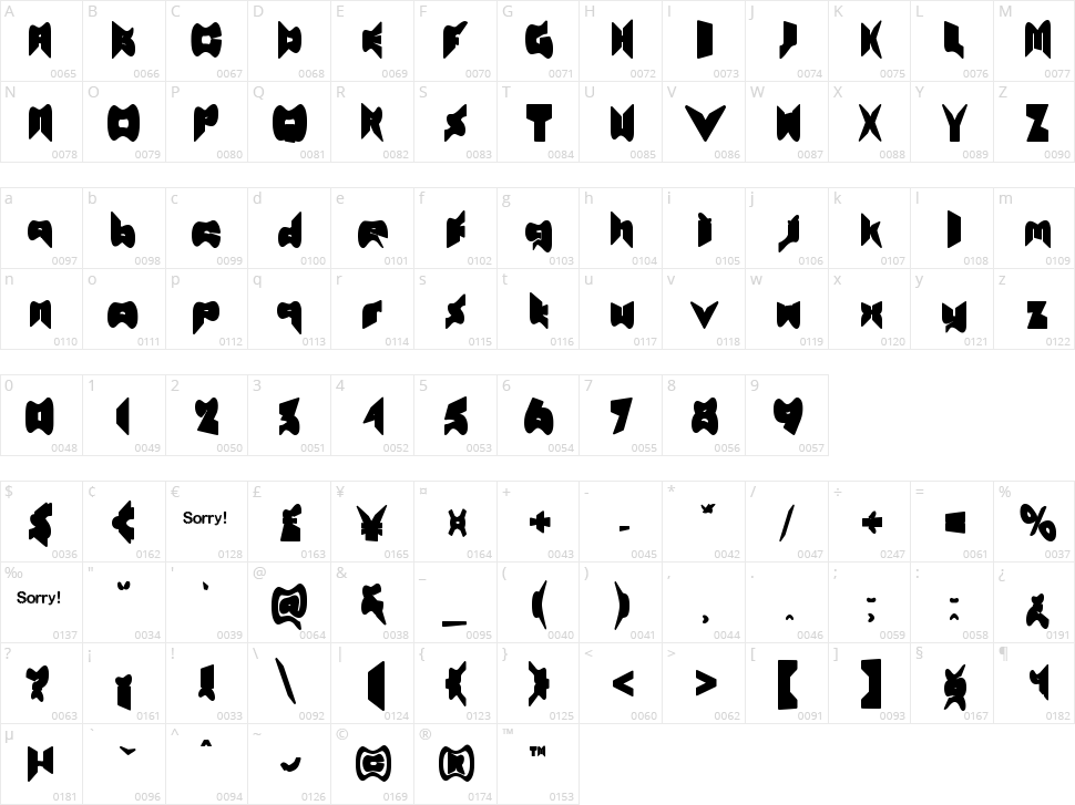Travine Character Map