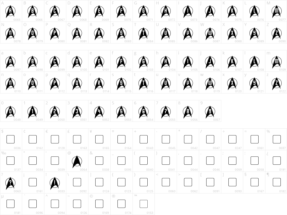 Trek Arrowcaps Character Map