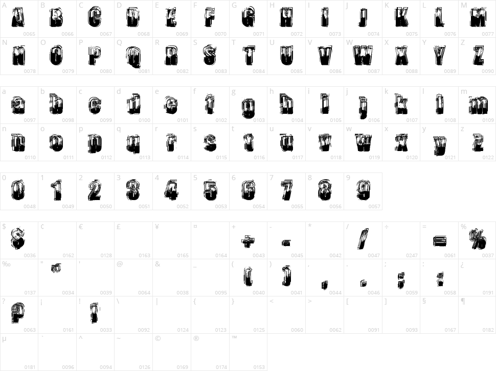 Trop Flou Character Map