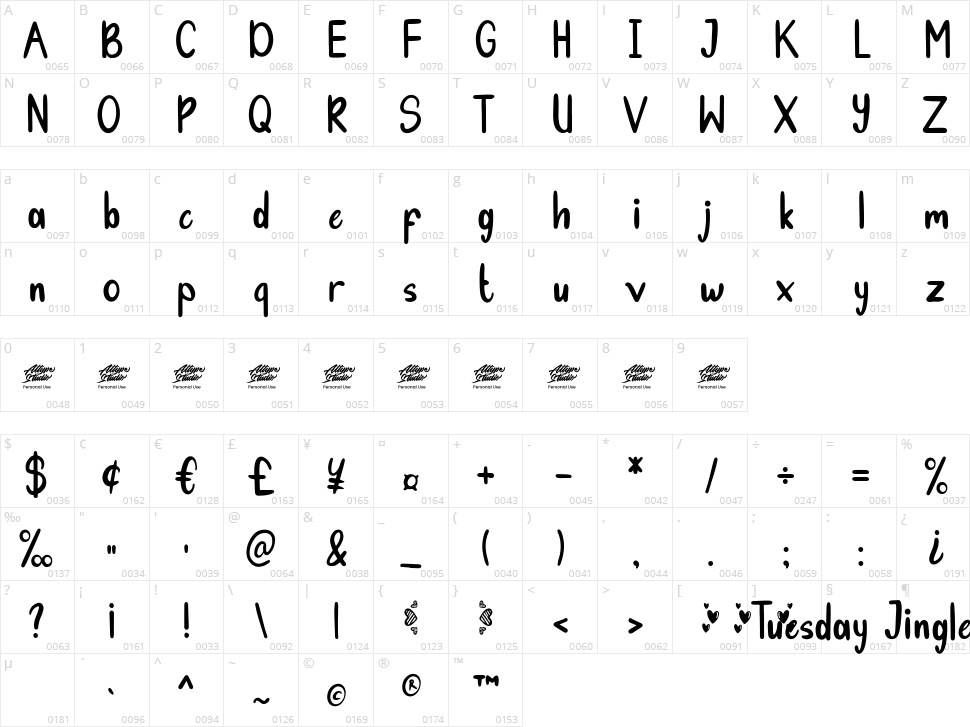 Tuesday Jingle Character Map