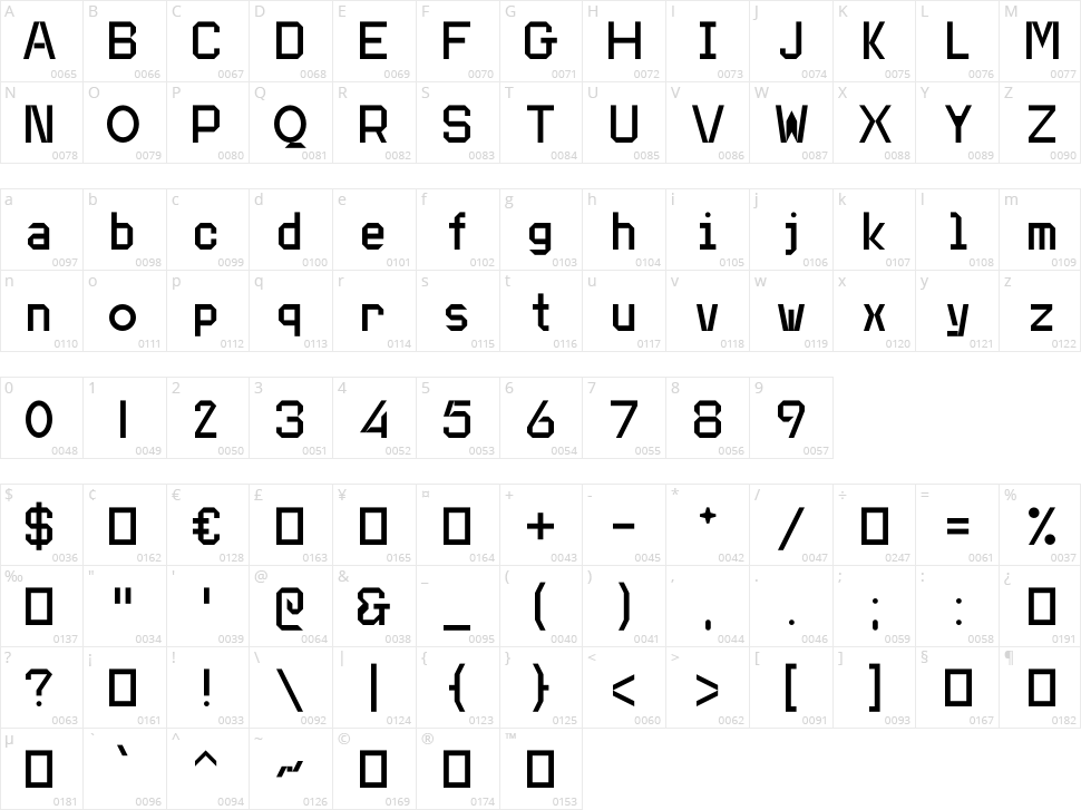 Type Light Sans Character Map