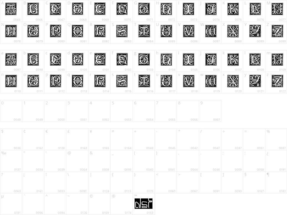 Typographer Woodcut Initials One Character Map