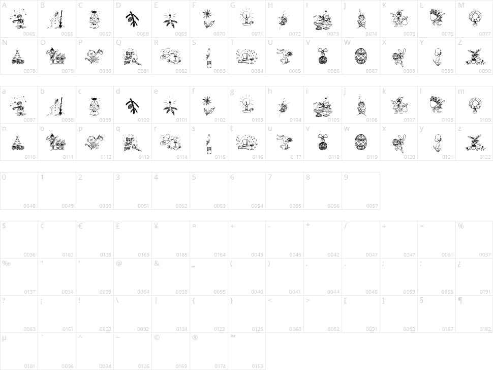 Typographers Holidayfont Character Map