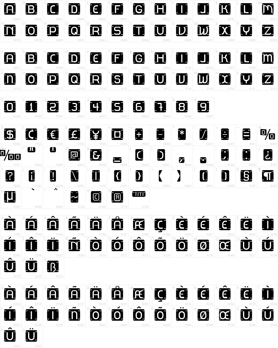 U2 Metalona Character Map
