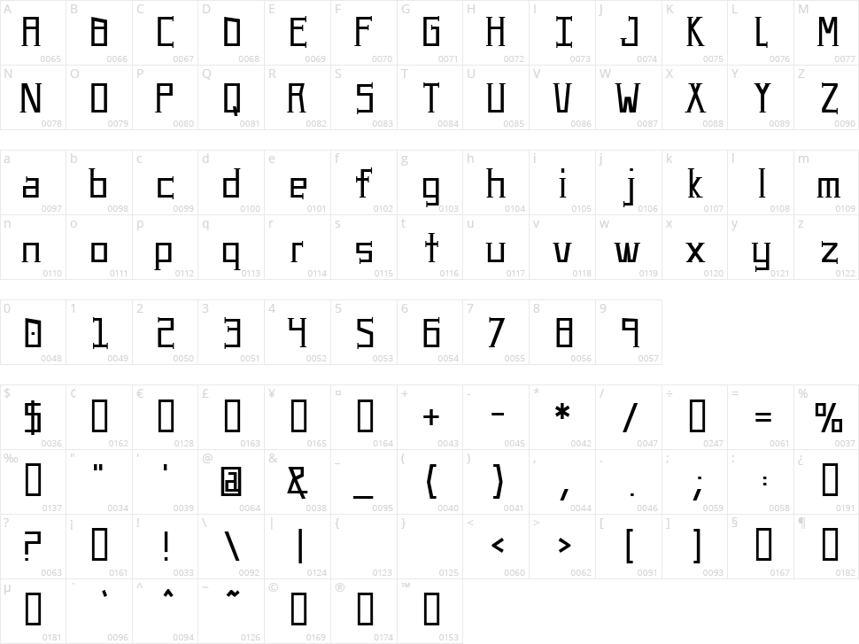 UA Serifed Character Map