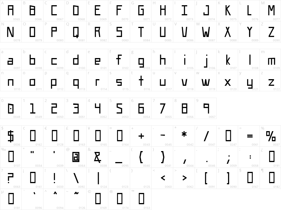 UA Squared Character Map