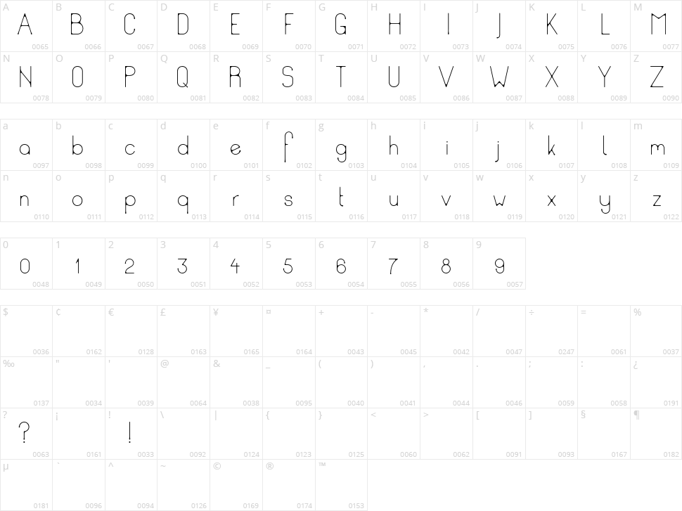 Ud Thin Character Map