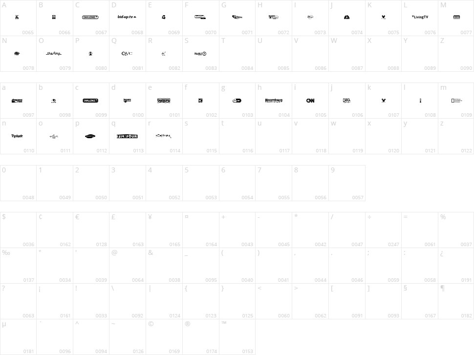 UK TV logos Character Map