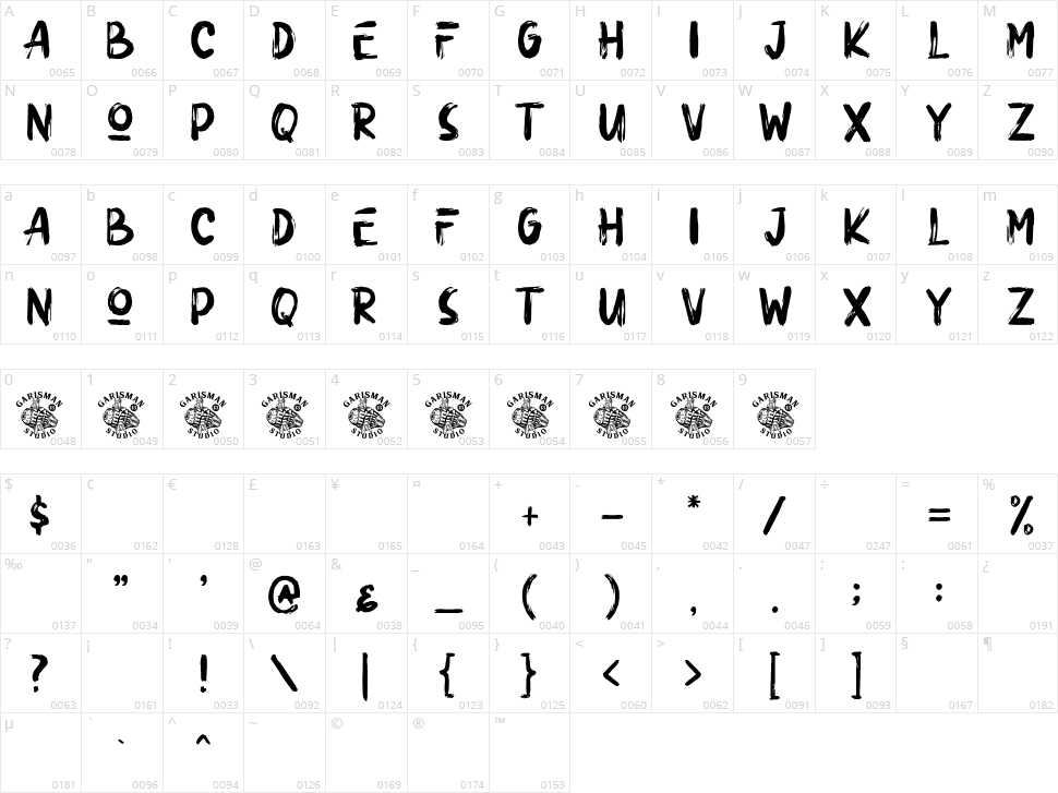 Ultra Brush Character Map