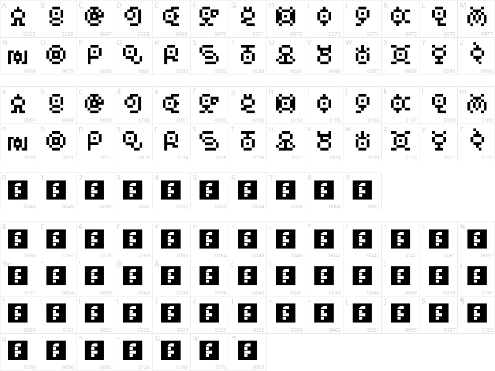 Unown GB Character Map