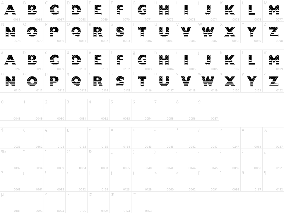 US Stars N Stripes Character Map