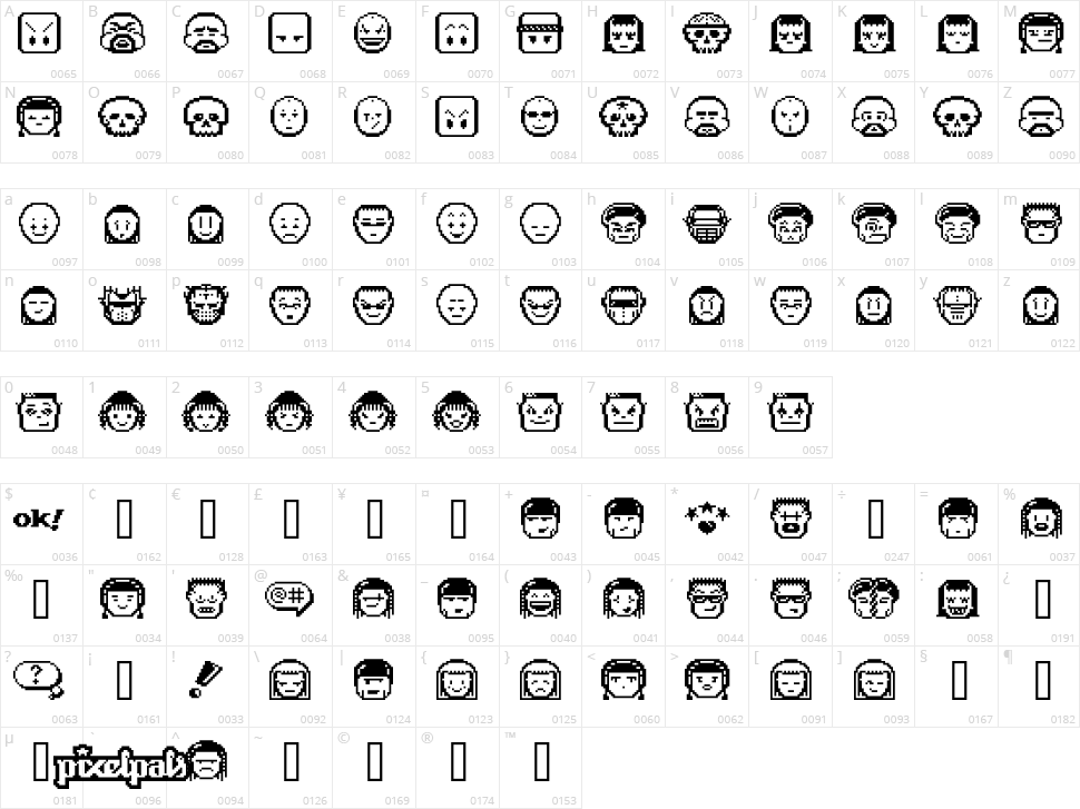 V5 Pixelpals Character Map