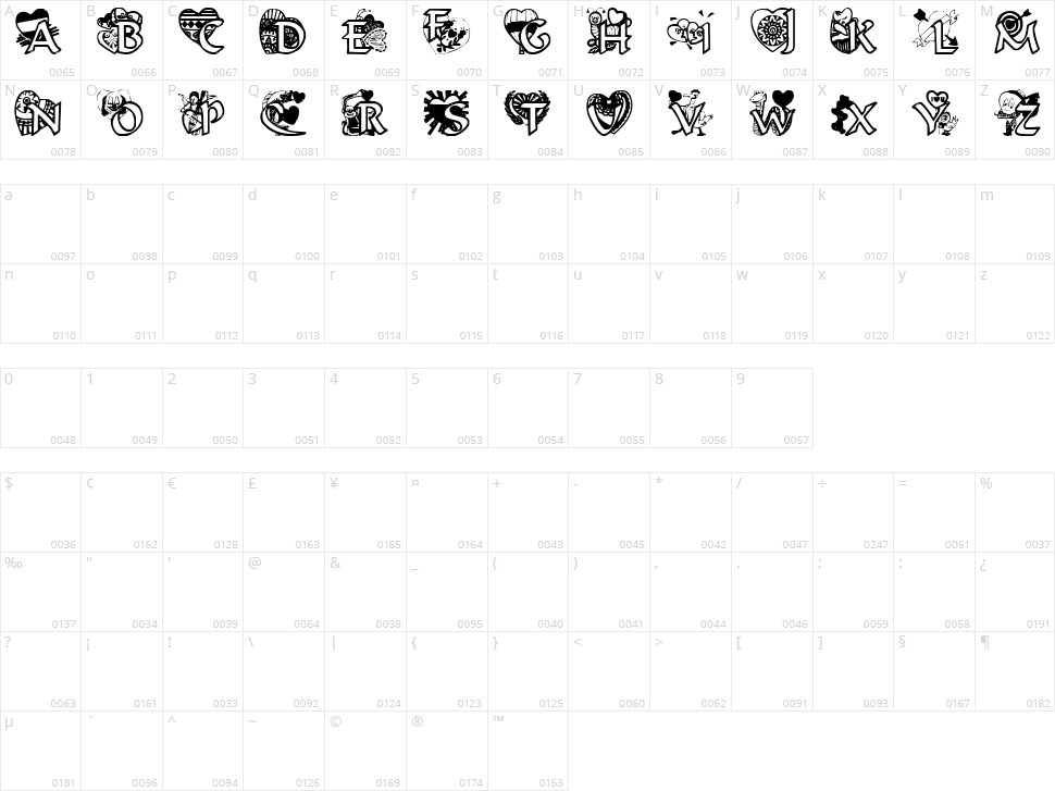 Valentine Hearts Character Map