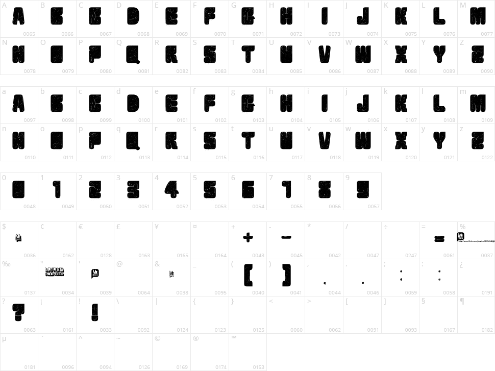 Velvet Drop Character Map