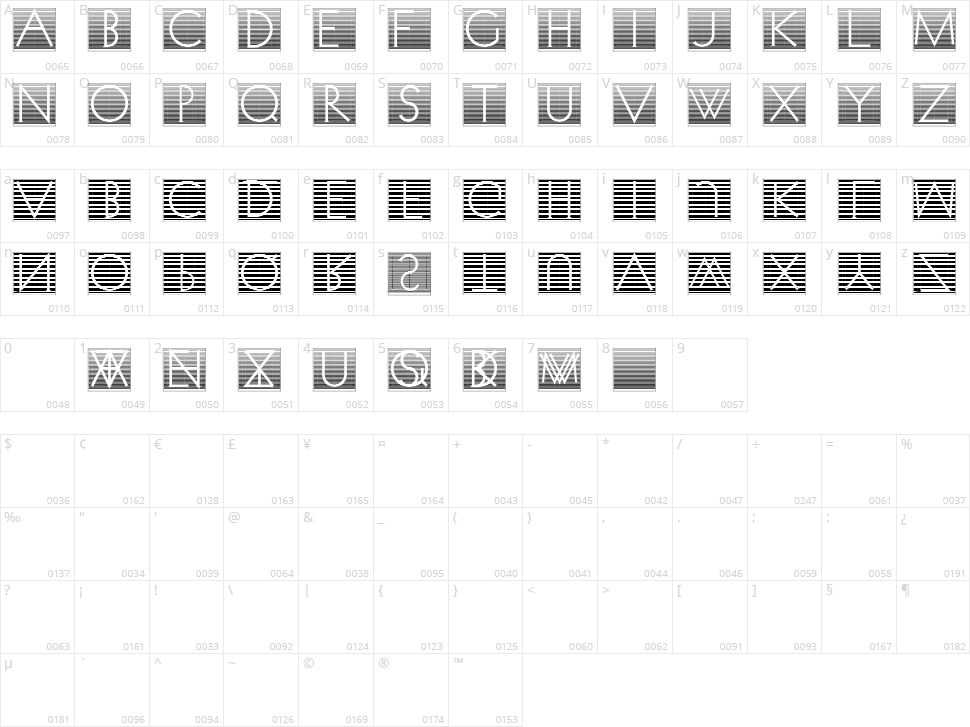 Venetian Blind Character Map