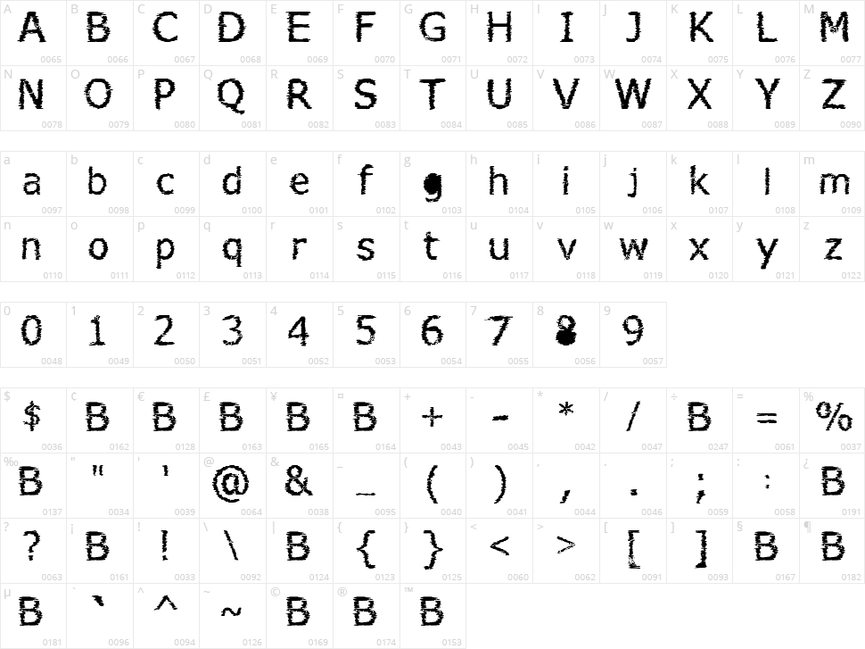 Verdana Hand Character Map