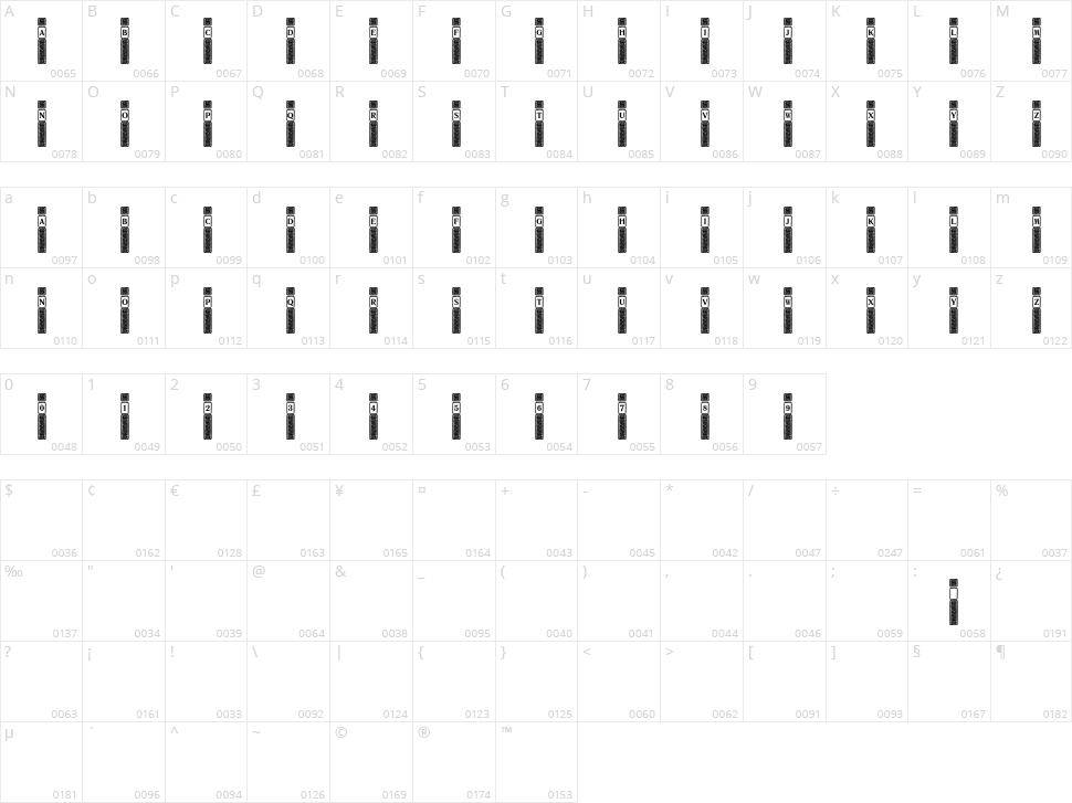 VertiCaps Character Map