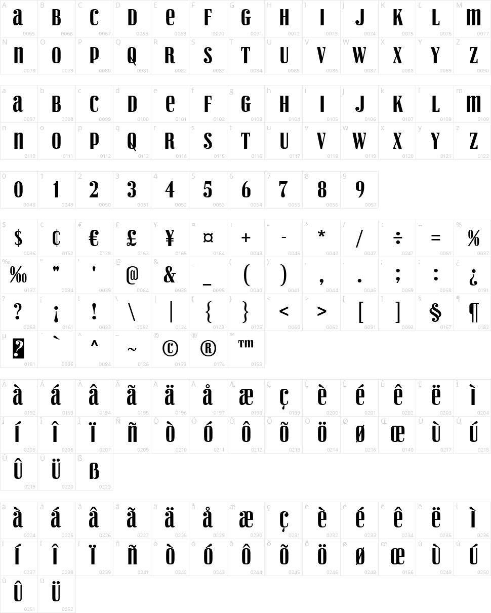 Vexler Slip Character Map