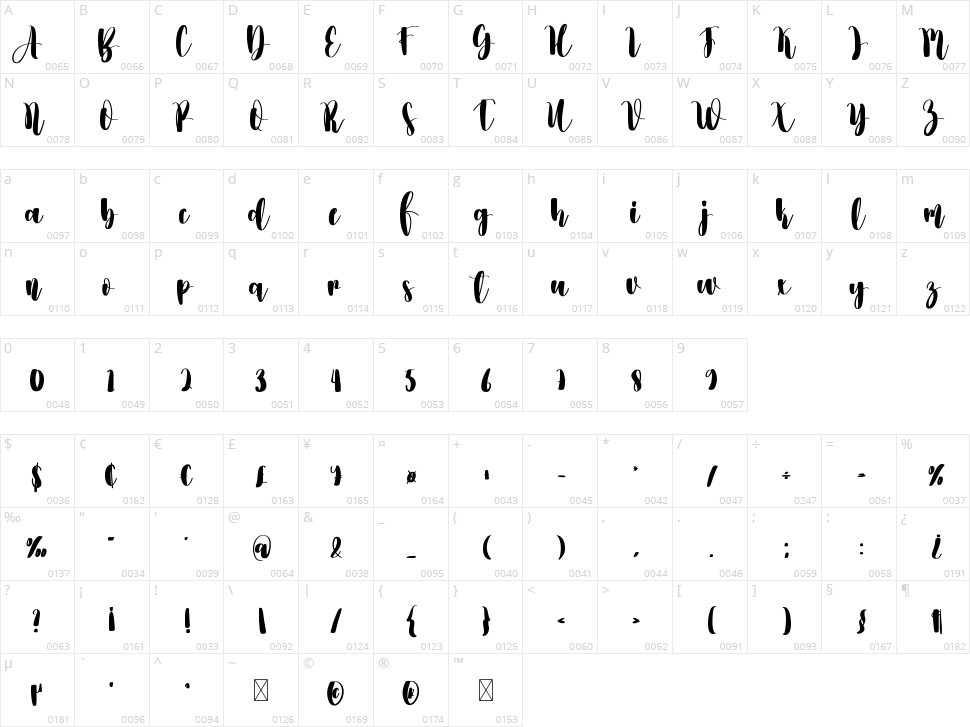 Videography Character Map