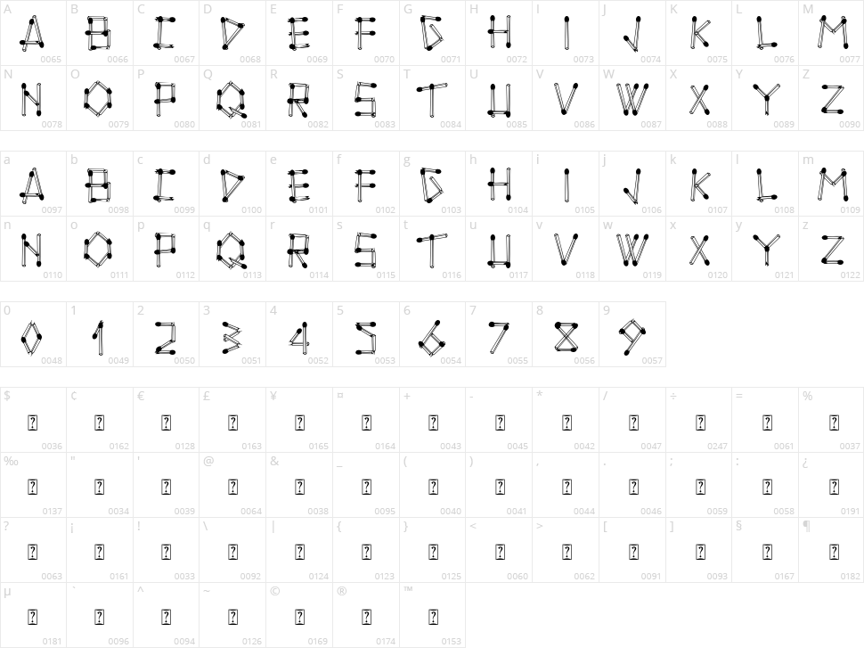 Vintages Matches Character Map