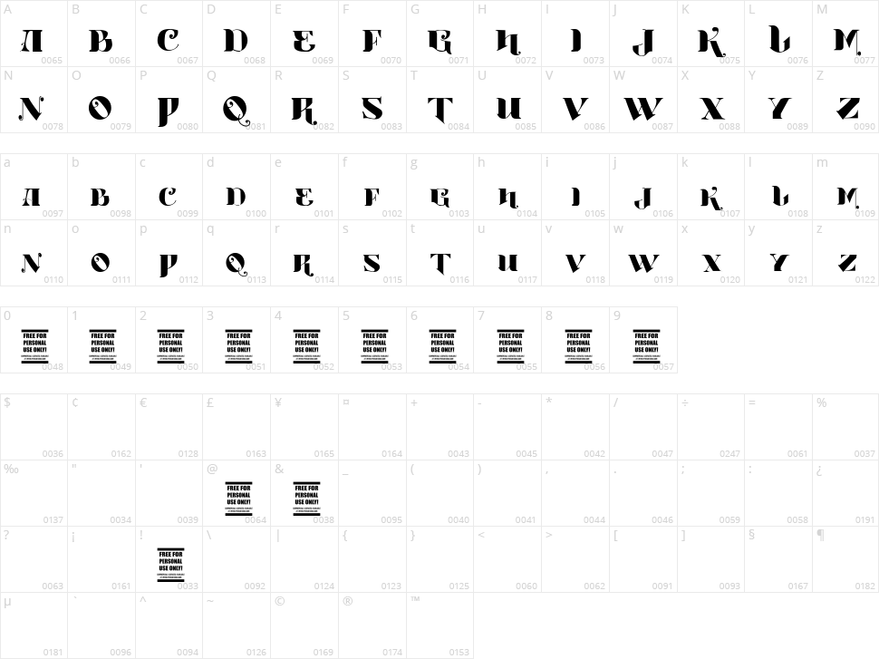 Vtks Boutique Character Map