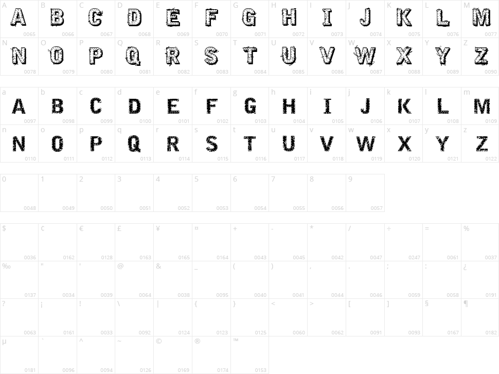 VTKS Embroidery Character Map