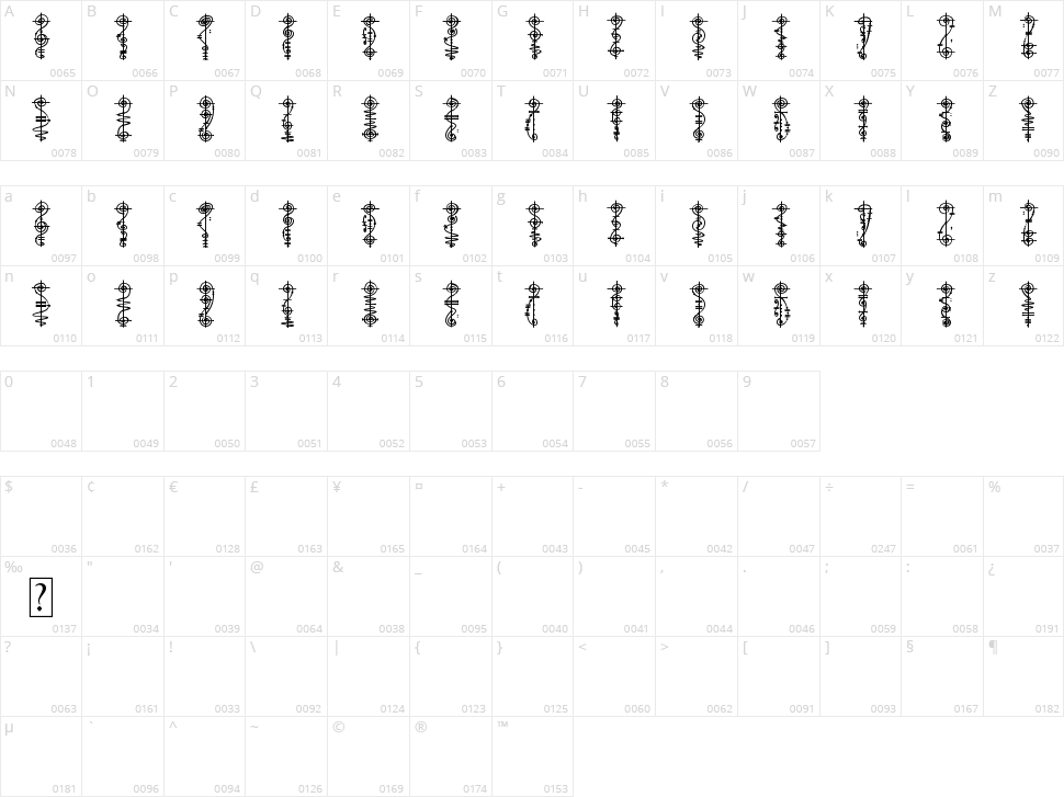 Vulcan Script Character Map