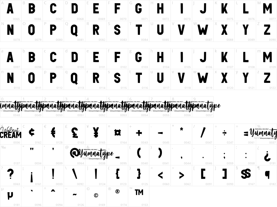 Walnut Cream Character Map