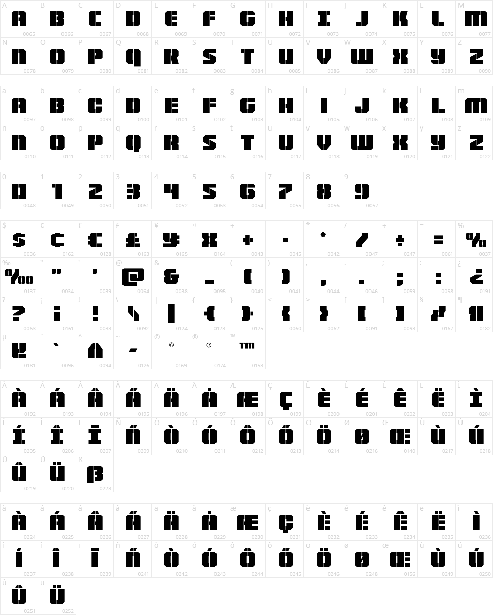Warpthruster Character Map