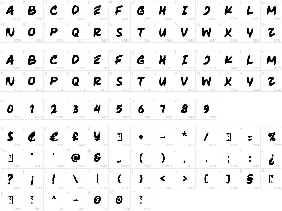 Warrior Brush Character Map