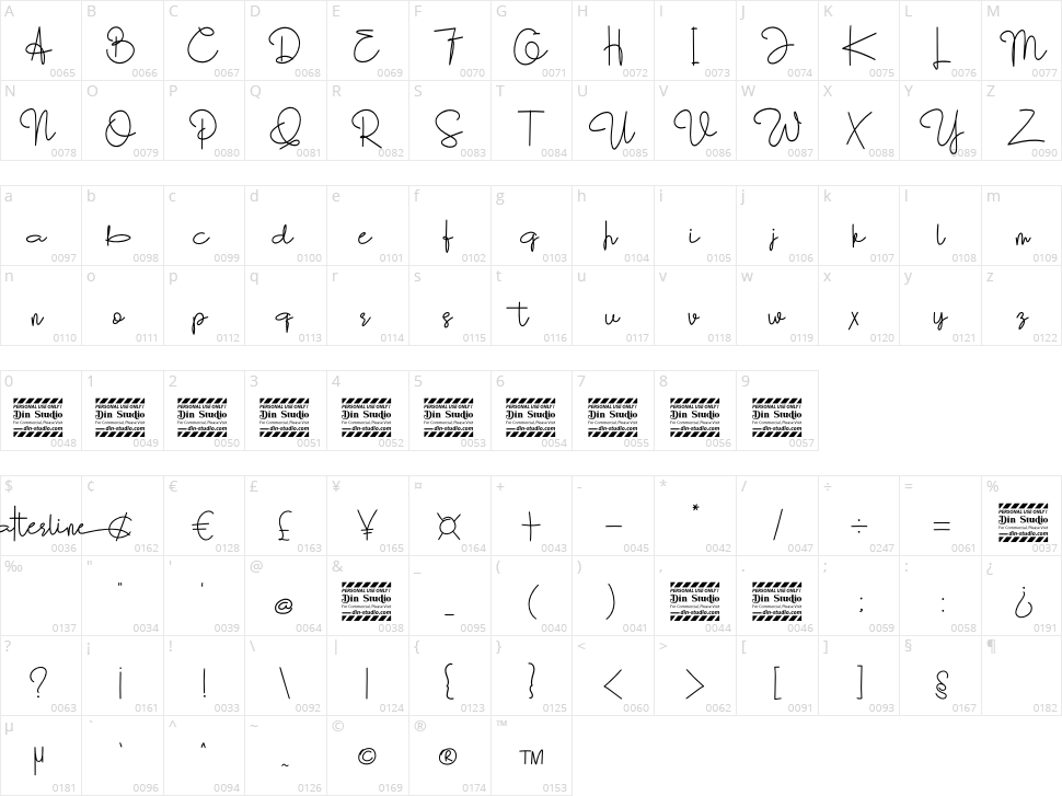 Watterline Character Map