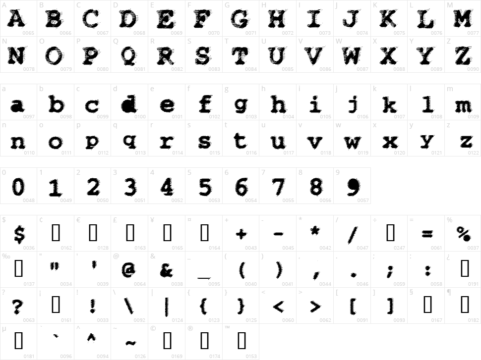 WBX Flack Character Map