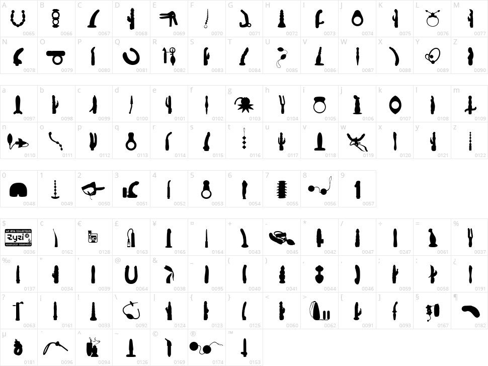 WC Zyzi Bta Character Map