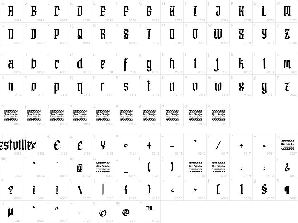 Westville Character Map