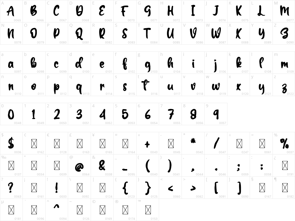 White Clouds Character Map